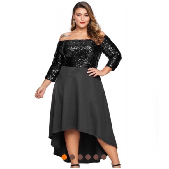 Dresses & Skirts - Black Off Shoulder Sequin Bodice Hi-lo Plus Size